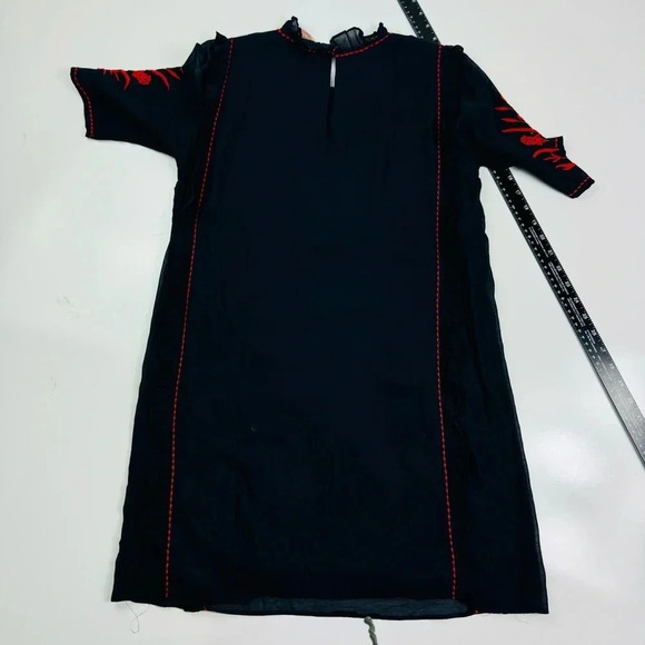 Zara Embroidered Dress Floral Ruffle Trim Black Red‎ Short Sleeve Size XS - Picture 10 of 10